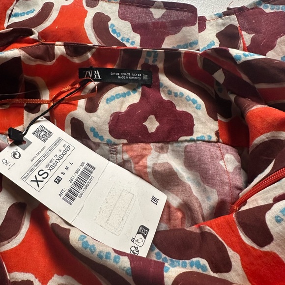 Zara Orange Printed Dress‎ XSmall One Side Strap A-Symmetric Hem NWT - Picture 6 of 7